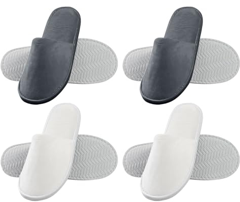 KAZGVN 4 Pairs Hotel Slippers, Soft Coral Velvet Travel Slippers, Non Slip Spa Slipper with Thick 7mm Soles, Reusable Guest Slipper or Guests, Home, Spa & Airplane, Lightweight & Packable