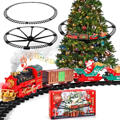 Tren Juguete para Niños, Tren de Navidad Eléctrico de Vapor con Ahumado, Luces y Sonido, Clásico Infantil con Vagones de Carga y Pistas, Regalos para Niños y Niñas Mayores de 3 4 5 6 7 8 Años