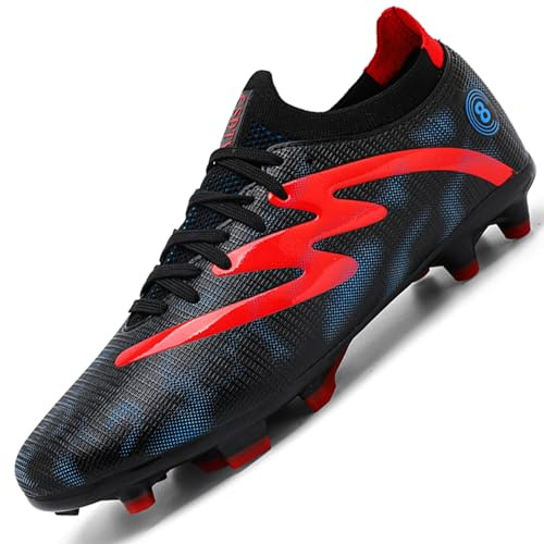 Mufanton Football Boots Men's Outdoor Professional Training Football Shoes High Top Spikes Kids Teenager Professional Athletics Soccer Shoes Sneakers,Black,UK6.5