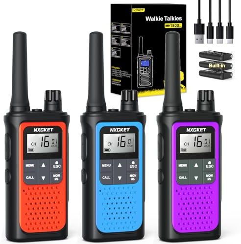 NXGKET Walkie Talkies for Adults Long Range,3Pcs PMR446 Rechargeable walkie talkie w/Built-In Batteries,16 Channels Radios with USB Type-C Cable,VOX Hand-free Auto Squelch for Outdoor Camping Hiking