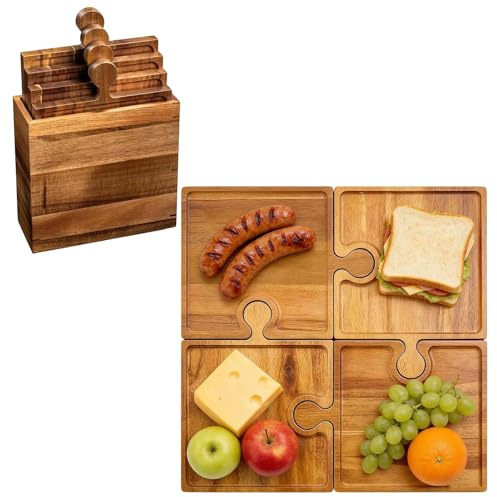 Planche à Fromage - Plateau De Service 4 Pièces Emboîtable | Planche à Fromage Puzzle pour Cuisine - pour Apéritif Camping Pique-Nique Cadeau Maison