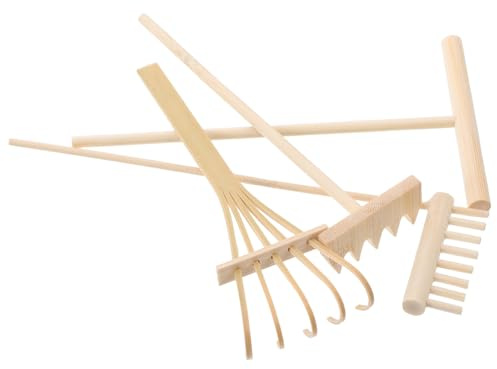 Toyvian Ensemble de 4 Outils Miniatures pour Jardin Zen en Bois Râteaux de Sable et Rocaille Plateau en Bois Accessoires pour Bac à Sable Décoration Apaisante pour Maison et Bureau Jardin