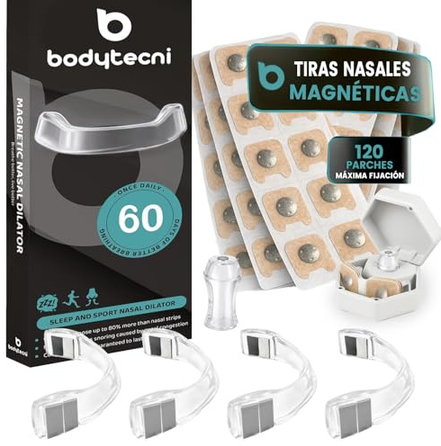 Bodytecni® Cerotti Nasali Magnetici PRO Edition | Megapack 120 Cerotti + Scatola di Conservazione | Dilatatore Nasale Antirussamento per Dormire e Respirare Meglio| Massima Aderenza per Sport e Riposo