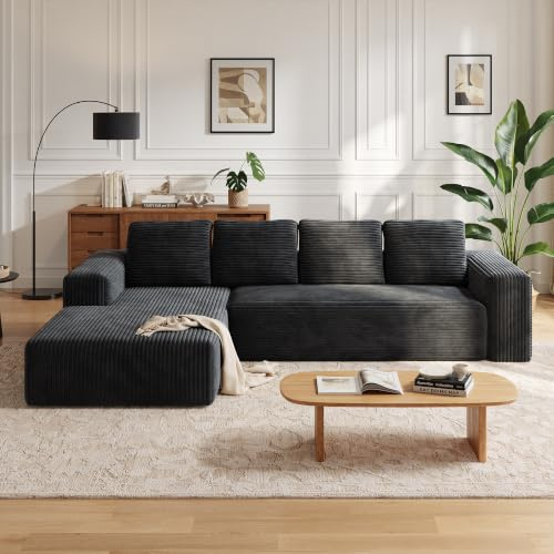 Wumagin Sofá Esquinero Modular en L, Sofa 4 Plazas con función Cama y Chaise Longue Izquierda, Sofá Cama Chaise Longue, Sofas de Salón Modernos (Negro)