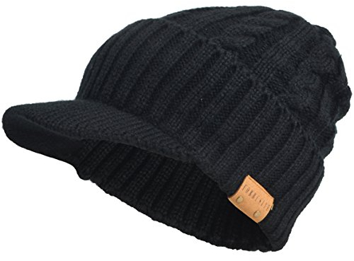 Männer Gestrickte Visier Mütze Vlies Gefüttert Stulpe Winter Täglich Strickmützen (Kabel-Schwarz)
