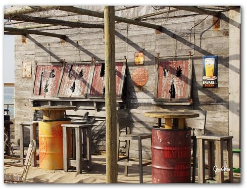 Glücksvilla / El chiringuito 3 / Imagen fotográfica de pared/cuadro mural XXL/mar plaja bar Países Bajos Holland Cocktails (80 x 60 cm, lienzo con marco 2 cm)