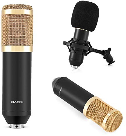 Tihebeyan Kit Micro Cardioïde À Condensateur BM-900, Microphone D’Enregistrement Podcast avec Support Microphone Professionnel À Condensateur pour Studio De Radiodiffusion