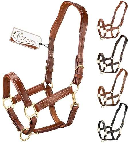Esposita anatomisches Lederhalfter Deluxe Halfter aus Leder für Pferde Stallhalfter Pferdehalfter - Cronic Braun Cob