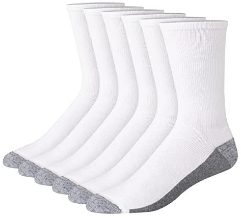 Hanes mens Max Cushion Socks, Available in 6 and 12-pair Pack B T ComfortTop White Crew, White/Grey Foot Bottom, 12 14 US