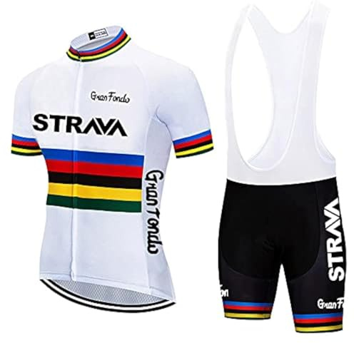 X-CQREG Cycling Jersey Men Set Bib Shorts Set Summer Mountain Bike Bicycle Suit Anti-UV Bicycle Team Racing Uniform Clothes (White,Large)…