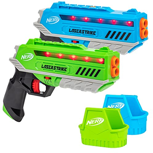 NERF Laser Strike 2 Player Lazer Tag Pack - Indoor or Outdoor Game for Boys, Girls, Families, and Adults - Includes 2 Blasters with 300 ft Range, and 2 Holsters