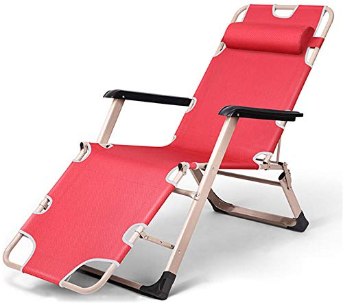 MXXHFC Faltbarer tragbarer Liegestuhl Sonnenliege Gartenstuhl Klappbarer Liegestuhl Verstellbarer Strand Home Office Sonnenliege Atmungsaktiv Verbreitern Sie beide Seitenrohr-Rot