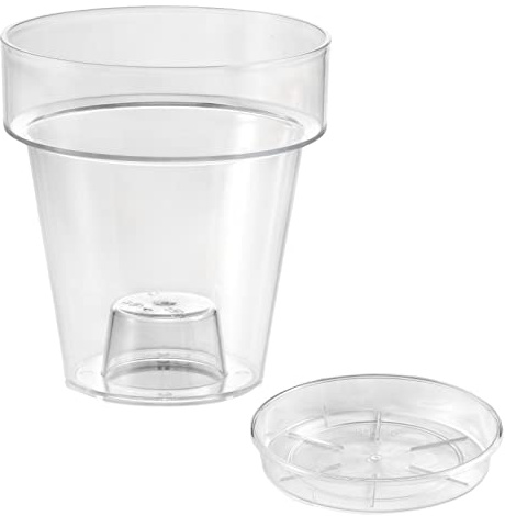ECOMACETAS FLOWERPOT STORE Maceta para Orquídea, de Plástico Transparente, con Plato Incluido. con Escalón Interior y Base perforable. (1, 14cm)
