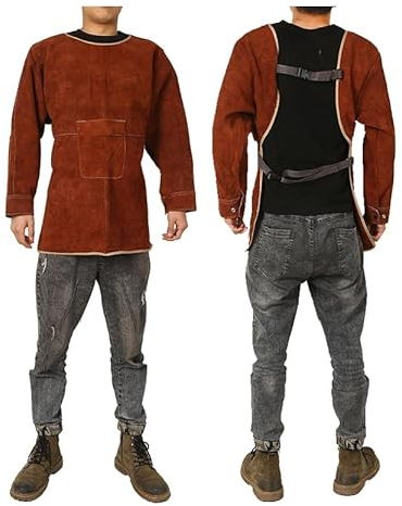 Schweißerschürze aus Leder Canvas Apron Schweißerschürze Hitzebeständige and Flammhemmende Schwere Arbeitsschürze aus Leder für Ingenieure Tischler Handwerker für Küche,Garten,Keramik,Werkstatt,Garage