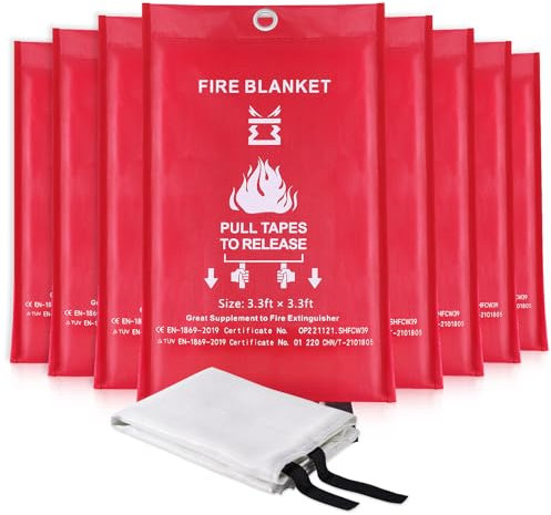 Couvertures Anti-feu Ignifuge pour Maison Cuisine - Couverture d'incendie de Couverture de Secours de Fibre de Verre idéal pour la Fourneau Garage Bureau Camping Caravane Gril 1M x1M (8 Fire Blankets)
