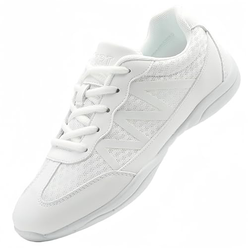 GlideMoves flickor Cheerleading dansskor ungdom atletisk träning tennis promenerar andningsbar tävling cheer sneakers vit storlek litet barn 12,5 – dam 10,5, Vitt, 3.5 Big Kid