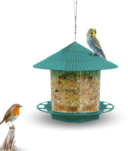 Mobiclinic® Pets, Vogelfutterhaus hängend, Außen, Pico, 19.5x25x22.5 cm, Balkon und Garten, Fassungsvermögen 1, 2 l, Outdoor-erziehung, Schädlingskontrolle, Dekorationselement