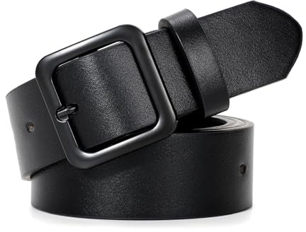 XZQTIVE Women’s Leather Belts for Jeans Pants Dresses Fashion Ladies Black Belt with Square Buckle
