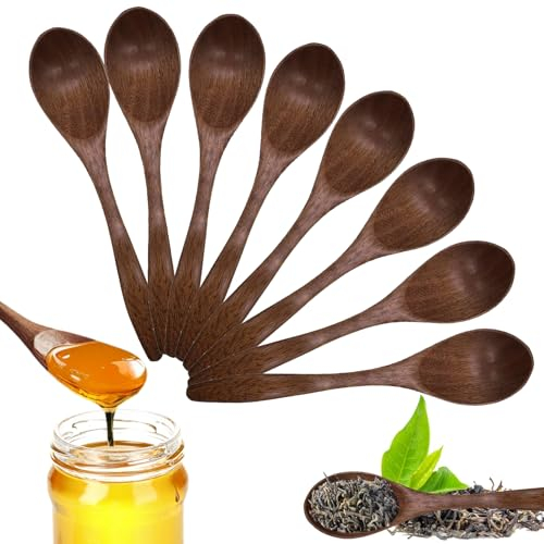 Cucchiaini da Caffè Piccoli 8 Pezzi, Cucchiaino in Legno Naturale Cucchiaini in Legno Fatti a Mano per Cioccolata Calda, Miele, Caffè, tè, Accessori da Cucina