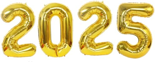 D2D |Silvester 2025 Ballons XL in Gold - Größe: 80 cm - Folienballons - Zahlenballon - Neujahres Party - Helium Ballons