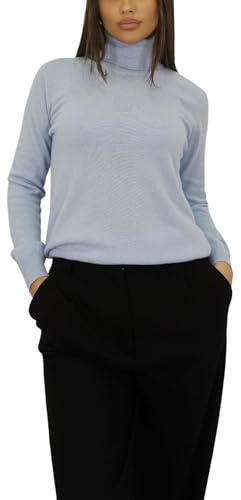 Win's Jersey de cuello vuelto de lana y cachemir para mujer, fabricado en Italia, azul celeste, S