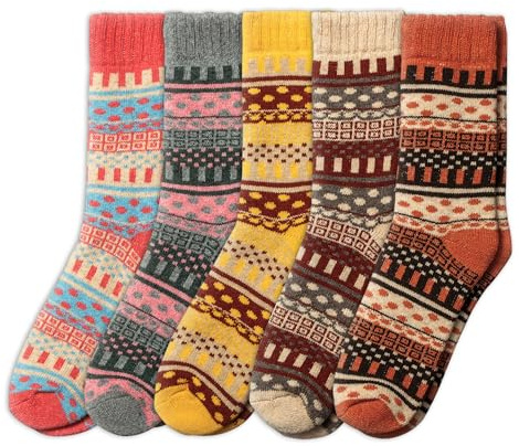NORDIC Socks 5 Pairs, Merino Wool Socks for Men & Women, Winter socks, Warm socks (6-9, Sofia)