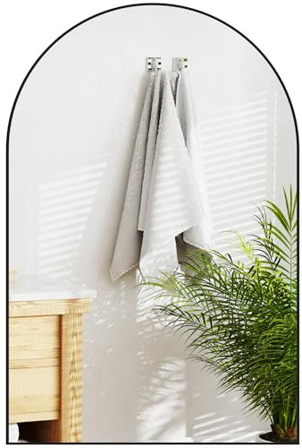 HOMCOM Specchio da Parete ad Arco 60x90 cm, Specchiera Bagno con Cornice in Lega di Alluminio e Vetro, Specchio Bagno con Pellicola Anti Scheggiatura per Camera e Soggiorno, Nero