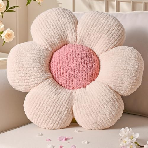 Yhoelata Cuscino Fiore, Cuscino a Forma di Fiore Crema Rosa, Cuscini Decorativi Divano, Fiori di Peluche, Cuscini Decorativo da Pavimento con Margherite, Cuscinos Letto per Bambini, 40 cm