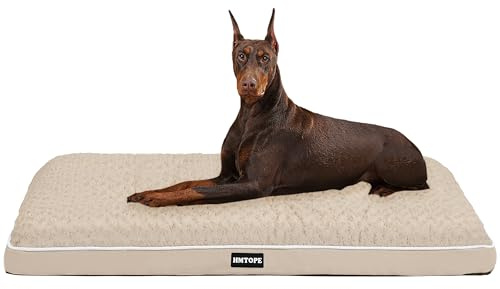 HMTOPE Cama ortopédica para perros con diseño de dos pisos, cojín lavable para perros, cesta extraíble, 120 cm, para perros grandes, color beige