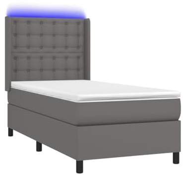 Eleganz Letto a molle con materasso e illuminazione, 90 x 200 cm, in ecopelle grigia per camera da letto, design moderno con sotto-letto