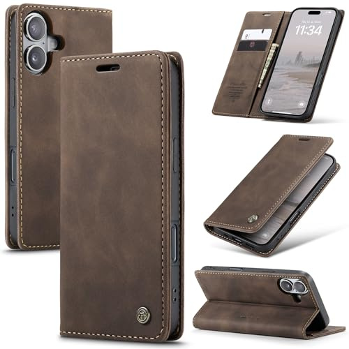 Samokor Fodral för iPhone 17 5G PU läderfodral Flip | Flip Case Mobilbokfodral Plånbok Kortplats Stativfunktion ställ Magnetisk Stötskydd för iPhone 17,Kaffe