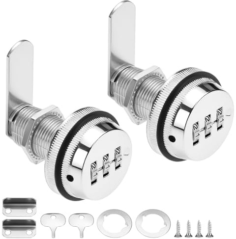 QWORK® 2 Piezas cerradura de leva de combinación, cerraduras codificadas sin llave de 3 dígitos para gabinetes, cajones, taquillas de gimnasio y más (30 mm, plata)