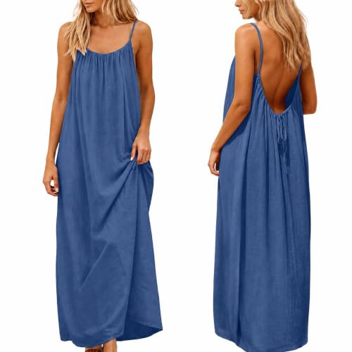 nnOuOnn Robe caraco dos nu pour femme d'été 2026 sans manches, longue robe d'été décontractée, robe d'été fluide à dos ouvert, robe de plage pour la maison