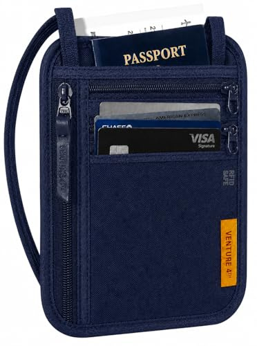 VENTURE 4TH Slim Neck Wallet, RFID Blocking Passport Holder - Navy