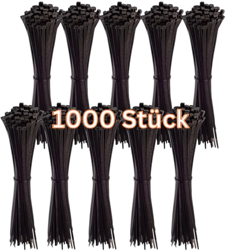Gocableties Kabelbinder 1000 Stück Schwarz, 300 mm x 3,6 mm mit 18,2 kg Zugfestigkeit, UV Beständig Set