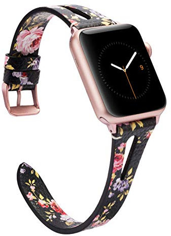 Wearlizer Pink Floral Leather Strap for Apple Watch Strap 45/42/44/46mm iWatch Ultra 1/2 49mm Womens Triangle Hole Sport Straps Wristband Replacement Bracelet SE Series 10 9 8 7 6 5 4 3 2 1