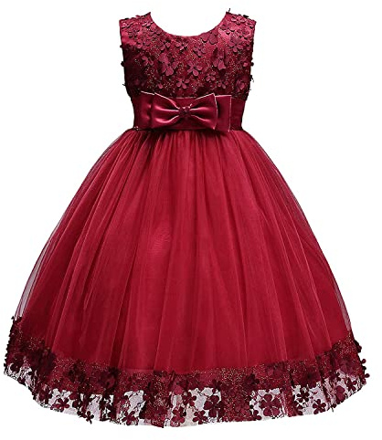 Discoball Las niñas visten los vestidos de la muchacha de las flores de tul para la boda, #Rojo, 9-10 Años