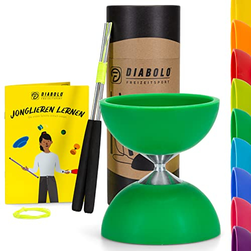 Diabolo Freizeitsport Jonglier-Set Basic (grün) - Diabolo mit Aluminium-Handsticks, Ersatzschnur, Anleitung. Perfekt für Kinder, Einsteiger & Anfänger