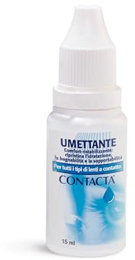 Contacta, Umettante a Base di Acido Ialuronico, Soluzione Umettante per Lenti a Contatto, Utile per Idratazione di Lenti e Occhi, Ideale per tutti i Tipi di Lenti a Contatto, 15 ml