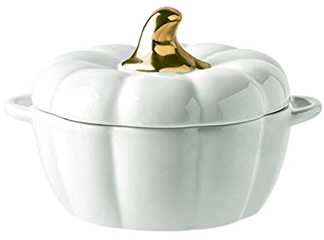 ZCED Cocotte Citrouille Cocotte avec Marmite avec Couvercle Facile à Nettoyer Casserole Polyvalente Pot De Soupe Braisières Saladiers,White-1.6L
