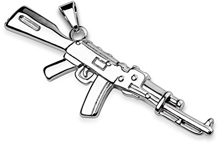 Paula & Fritz® Herren Ketten-Anhänger Gewehr 316L Chirurgenstahl Silber 76 x 21-mm Halsketten-Anhänger Pendant Damen-kettenanhänger Männer M16 AK47 Armee