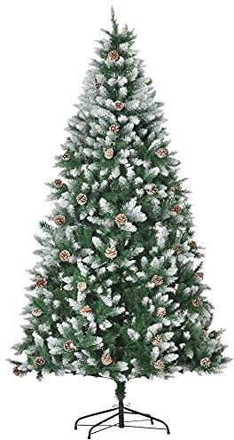 HOMCOM Árbol de Navidad Artificial Ø105x210 cm con 1440 Puntas de PVC y 75 Piñas con Ramas Apertura Automática Base Plegable y Soporte de Acero para Interiores Verde