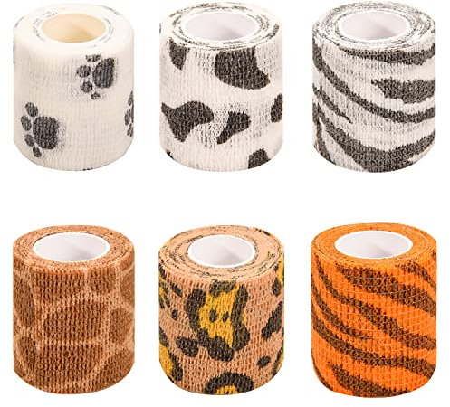 Fvomye Lot de 6 rouleaux de bandage auto-adhésif pour entorses de poignet et cheville Motif léopard et zèbre