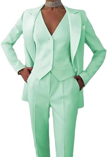 Leader of the Beauty Traje de 3 piezas para mujer, chaqueta de oficina, chaleco, pantalones, traje de negocios, traje casual, verde menta, M