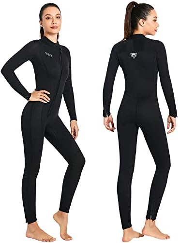 KREVZ 3mm Neoprenanzug Herren Damen Neopren Tauchanzüge Ganzkörper-Tauchanzüge, Frontreißverschluss Langarm Stretch Tauchhaut zum Schwimmen Schnorcheln Tauchen Surfen Wassersport