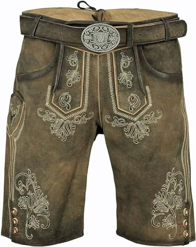 Krüger Dirndl Buam Lederhose Emil Rustik gespeckt, Gr.52 Herren, Braun