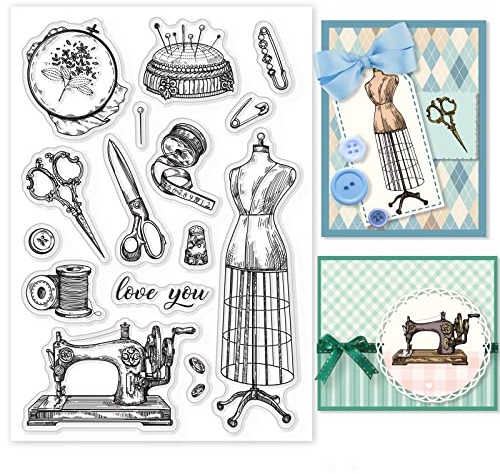 GLOBLELAND Sellos Transparentes de Costura Vintage Herramientas de Costura Retro Faldas Pañuelo Sellos Transparente de Silicona para Hacer Tarjetas DIY Scrapbooking Álbum Decoración
