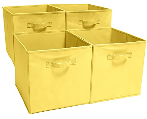 EZOWare 4er Folding Aufbewahrungskörben Gelb faltbare Würfelboxen aus Stoff für Kinderspielzeug, Kinderzimmer - 33x37x33 cm