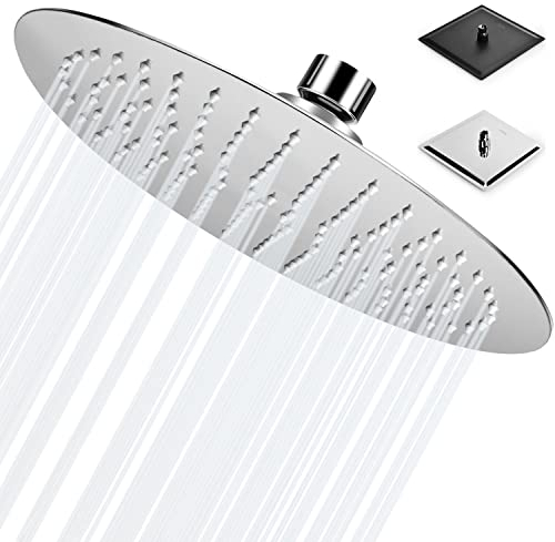 BalladHome 10 Zoll Duschkopf Regendusche Regendusche Runden Einbauduschköpfe Verstellbarer Brausekopf aus Edelstahl 304 mit Anti-Kalk-Düsen Poliert Regenduschkopf (25x25cm, Silber)-Y