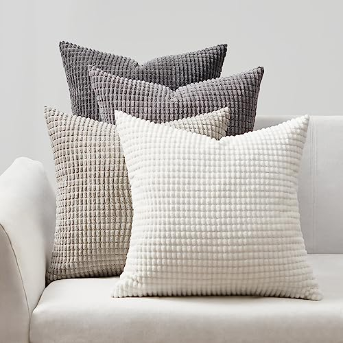 Topfinel Kissenbezug 50x50 Grau 4er Set Cord körnig Farbverlauf Kissenbezüge Kissenhülle Dekokissenbezug Sofakissen Couchkissen für Sofa Schlafzimmer Wohnzimmer Balkon Kinder flauschig